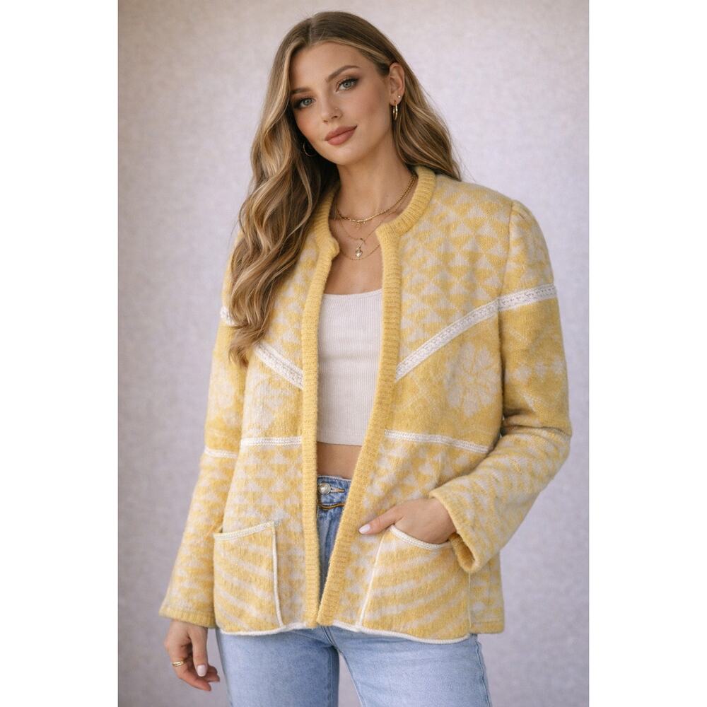 Escada Vintage Yellow Quilted Kid Mohair Cardigan Sweater Size 42